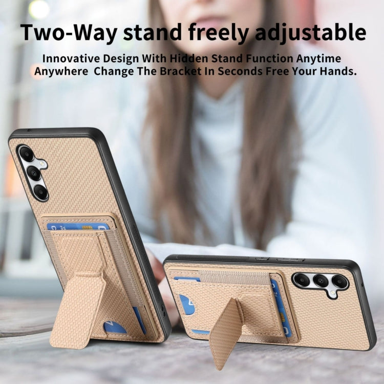 For Samsung Galaxy A05s Carbon Fiber Fold Stand Elastic Card Bag Phone Case
