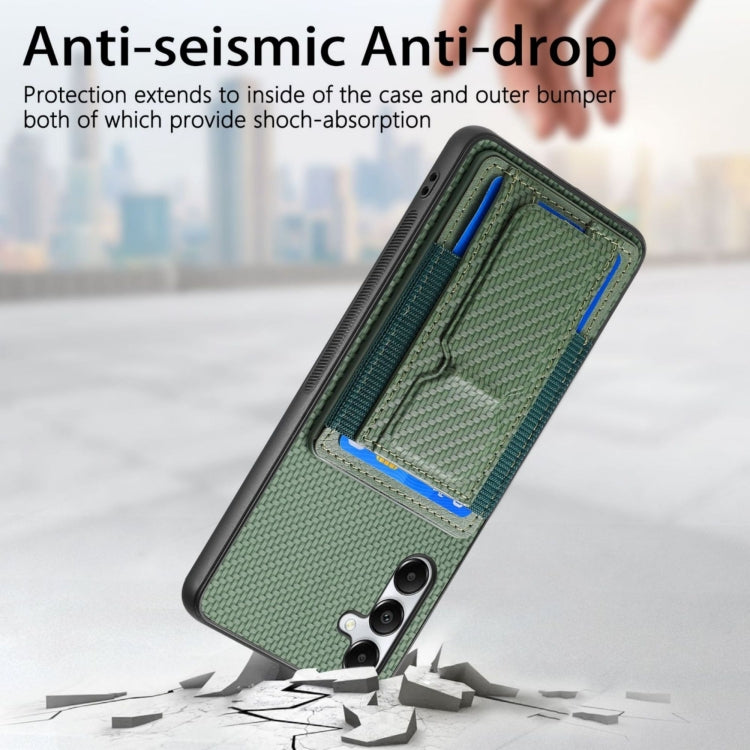 For Samsung Galaxy A05s Carbon Fiber Fold Stand Elastic Card Bag Phone Case
