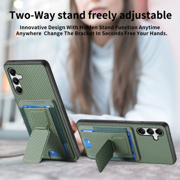 For Samsung Galaxy A05s Carbon Fiber Fold Stand Elastic Card Bag Phone Case