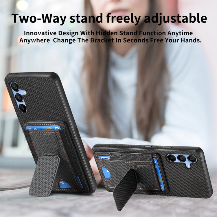 For Samsung Galaxy A25 Carbon Fiber Fold Stand Elastic Card Bag Phone Case