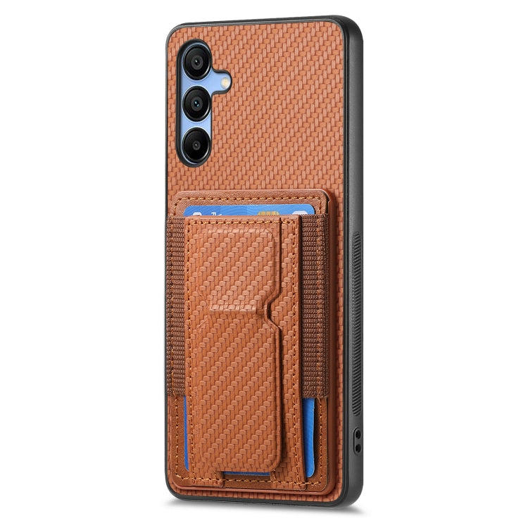For Samsung Galaxy A25 Carbon Fiber Fold Stand Elastic Card Bag Phone Case