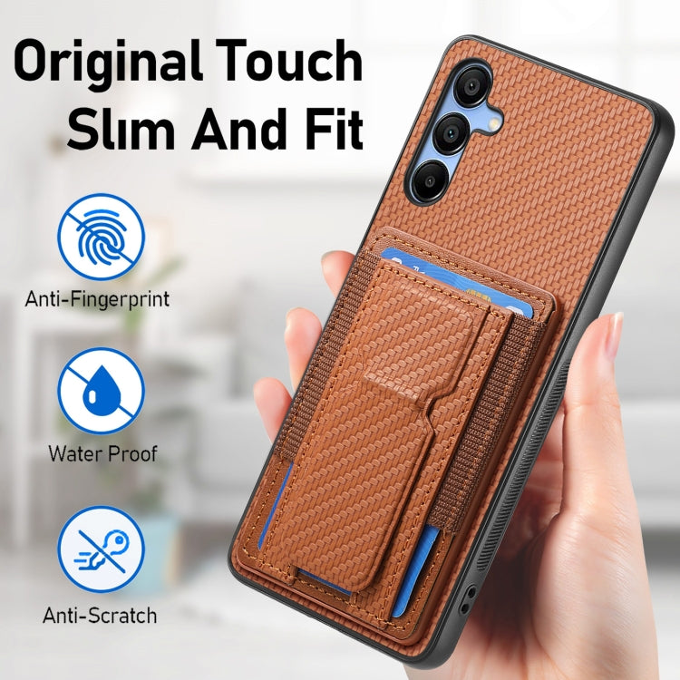 For Samsung Galaxy A25 Carbon Fiber Fold Stand Elastic Card Bag Phone Case