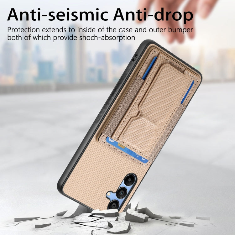 For Samsung Galaxy A25 Carbon Fiber Fold Stand Elastic Card Bag Phone Case