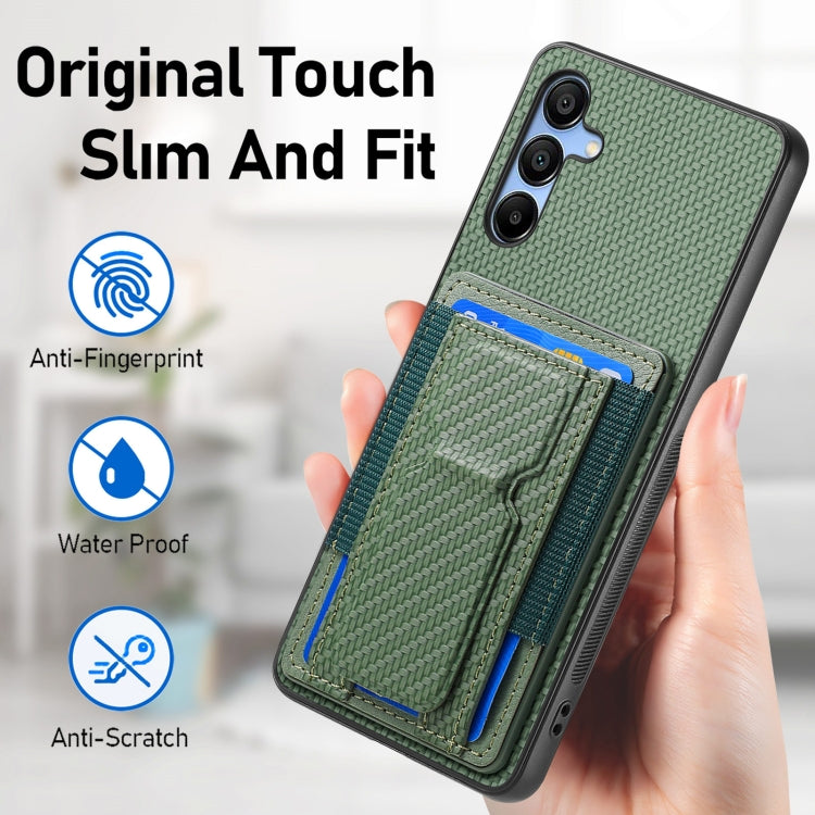 For Samsung Galaxy A25 Carbon Fiber Fold Stand Elastic Card Bag Phone Case