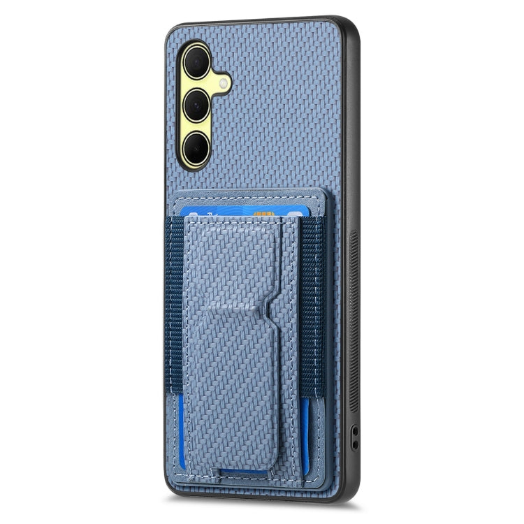 For Samsung Galaxy A34 5G Carbon Fiber Fold Stand Elastic Card Bag Phone Case