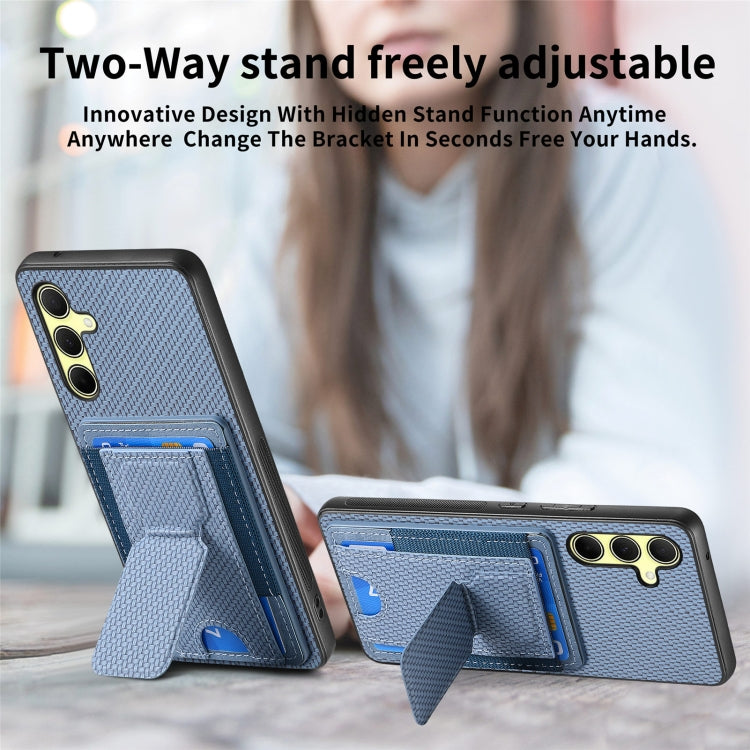 For Samsung Galaxy A34 5G Carbon Fiber Fold Stand Elastic Card Bag Phone Case
