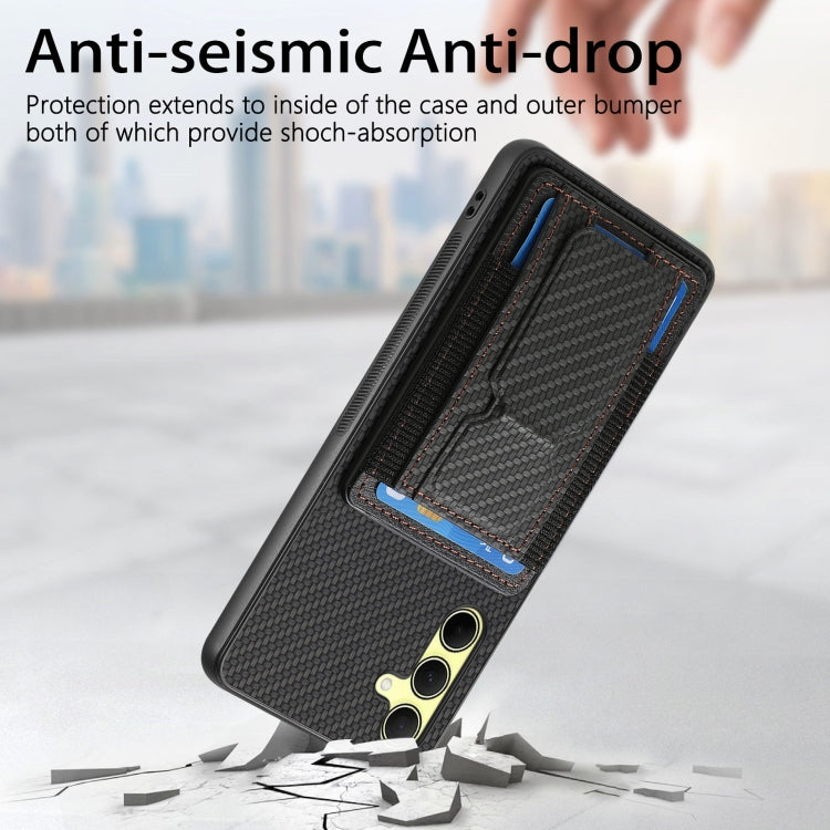 For Samsung Galaxy A34 5G Carbon Fiber Fold Stand Elastic Card Bag Phone Case