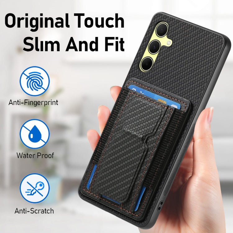 For Samsung Galaxy A34 5G Carbon Fiber Fold Stand Elastic Card Bag Phone Case