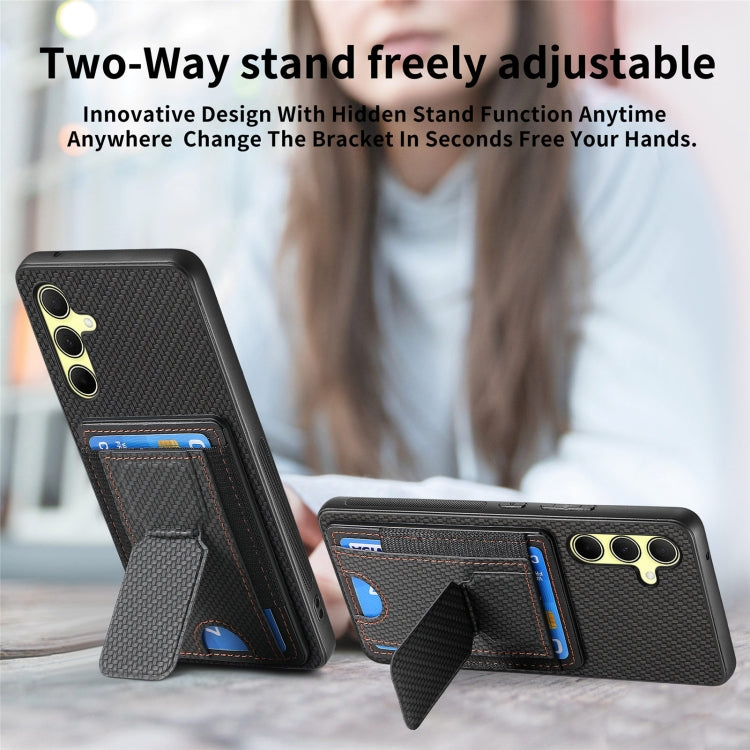 For Samsung Galaxy A34 5G Carbon Fiber Fold Stand Elastic Card Bag Phone Case