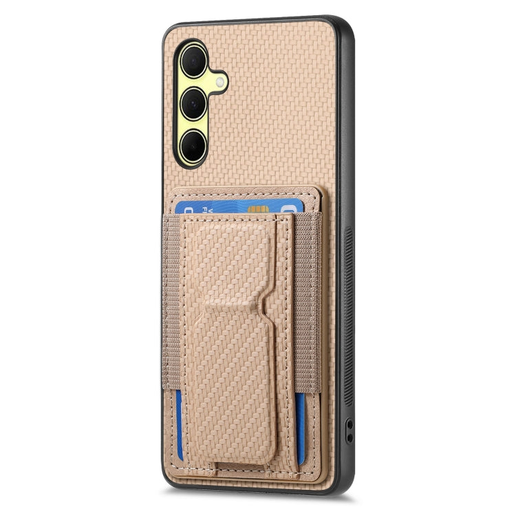For Samsung Galaxy A34 5G Carbon Fiber Fold Stand Elastic Card Bag Phone Case