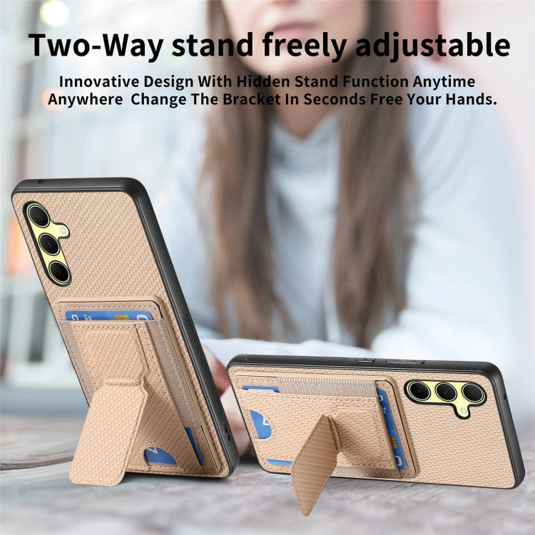 For Samsung Galaxy A34 5G Carbon Fiber Fold Stand Elastic Card Bag Phone Case