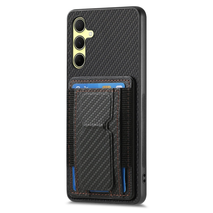 For Samsung Galaxy A54 5G Carbon Fiber Fold Stand Elastic Card Bag Phone Case