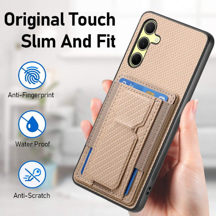 For Samsung Galaxy A54 5G Carbon Fiber Fold Stand Elastic Card Bag Phone Case
