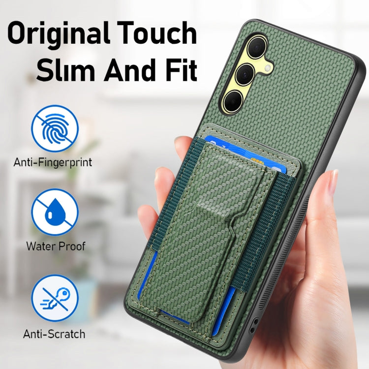 For Samsung Galaxy A54 5G Carbon Fiber Fold Stand Elastic Card Bag Phone Case