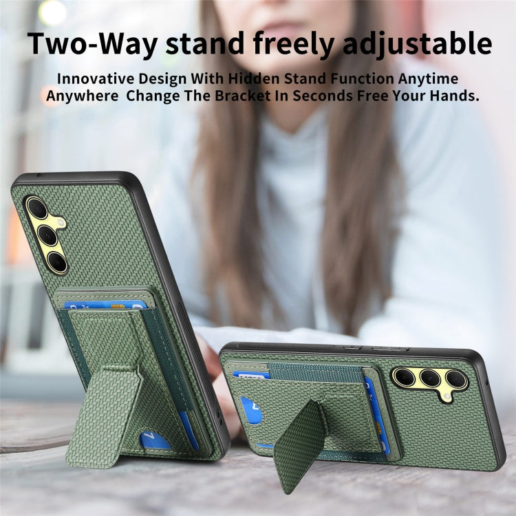 For Samsung Galaxy A54 5G Carbon Fiber Fold Stand Elastic Card Bag Phone Case
