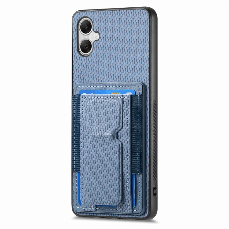 For Samsung Galaxy A04e Carbon Fiber Fold Stand Elastic Card Bag Phone Case
