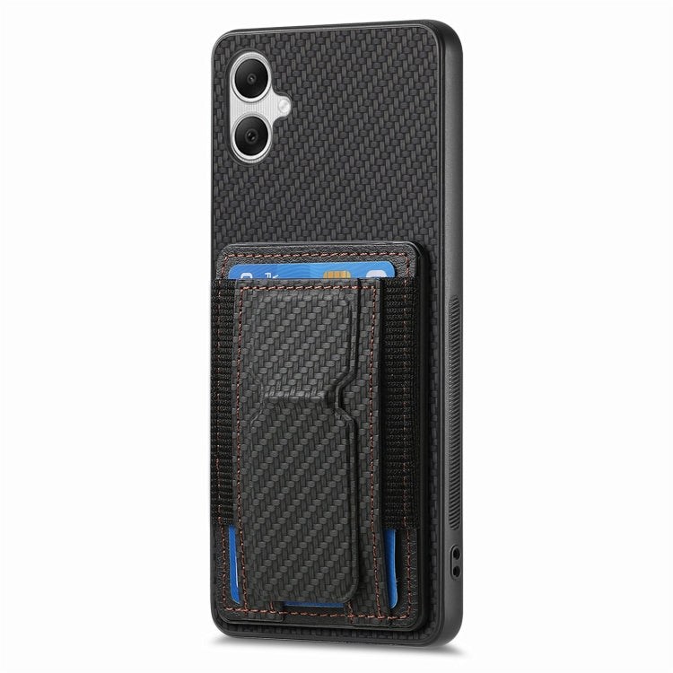 For Samsung Galaxy A04e Carbon Fiber Fold Stand Elastic Card Bag Phone Case