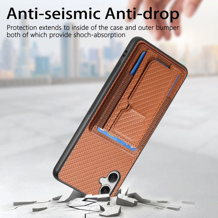 For Samsung Galaxy A04e Carbon Fiber Fold Stand Elastic Card Bag Phone Case