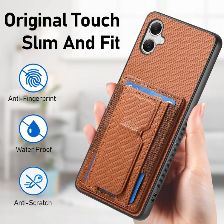 For Samsung Galaxy A04e Carbon Fiber Fold Stand Elastic Card Bag Phone Case