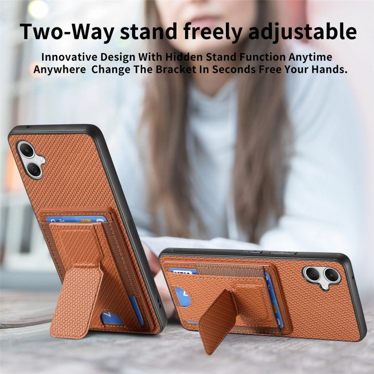 For Samsung Galaxy A04e Carbon Fiber Fold Stand Elastic Card Bag Phone Case