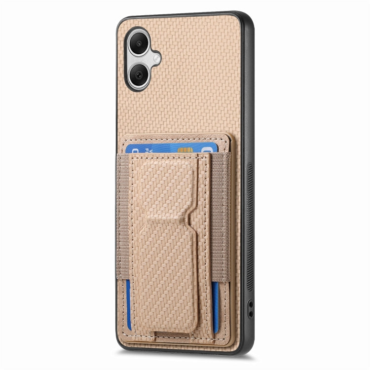 For Samsung Galaxy A04e Carbon Fiber Fold Stand Elastic Card Bag Phone Case