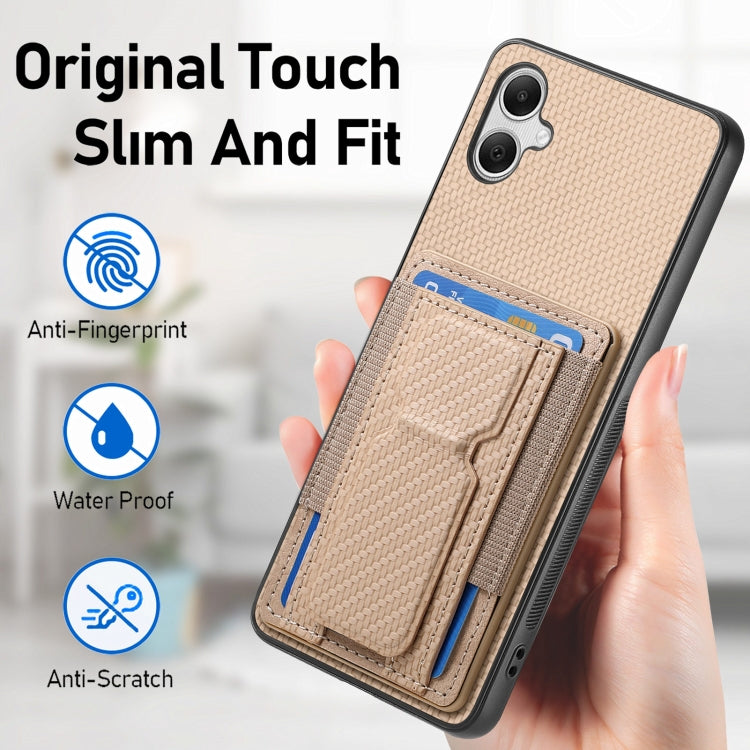 For Samsung Galaxy A04e Carbon Fiber Fold Stand Elastic Card Bag Phone Case