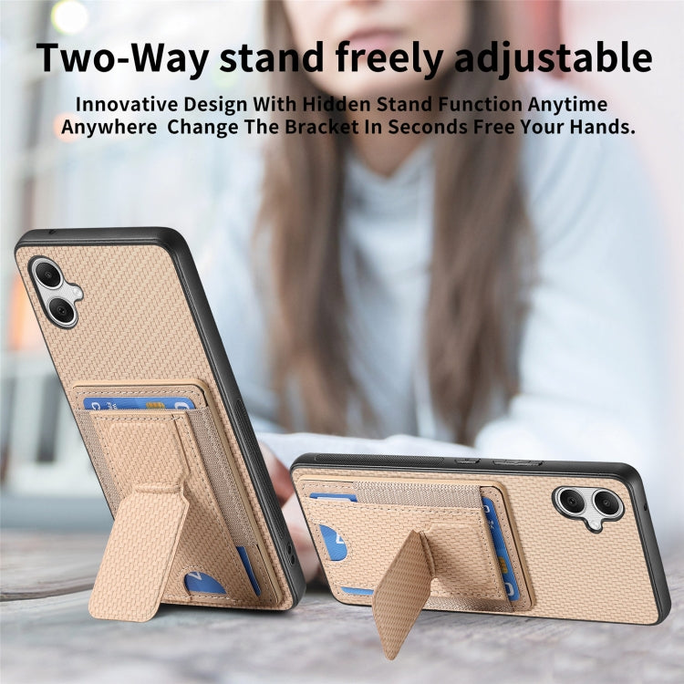 For Samsung Galaxy A04e Carbon Fiber Fold Stand Elastic Card Bag Phone Case