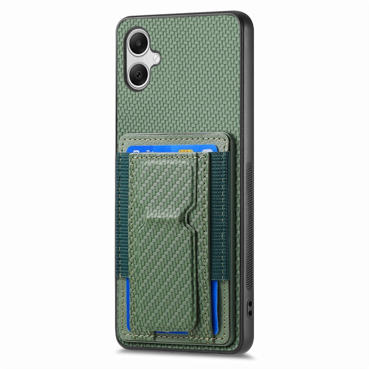 For Samsung Galaxy A04e Carbon Fiber Fold Stand Elastic Card Bag Phone Case