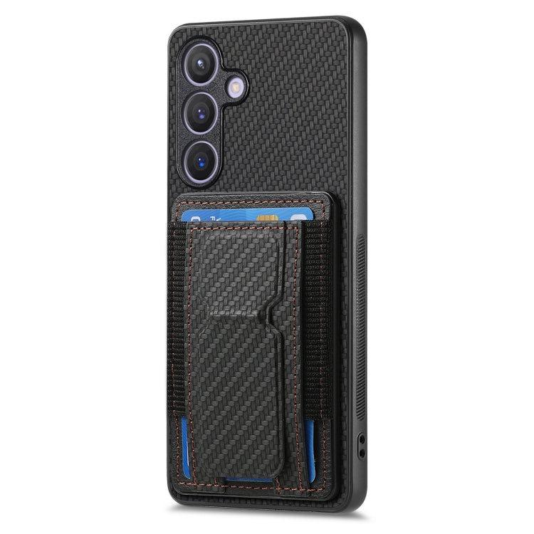 For Samsung Galaxy S23 5G Carbon Fiber Fold Stand Elastic Card Bag Phone Case
