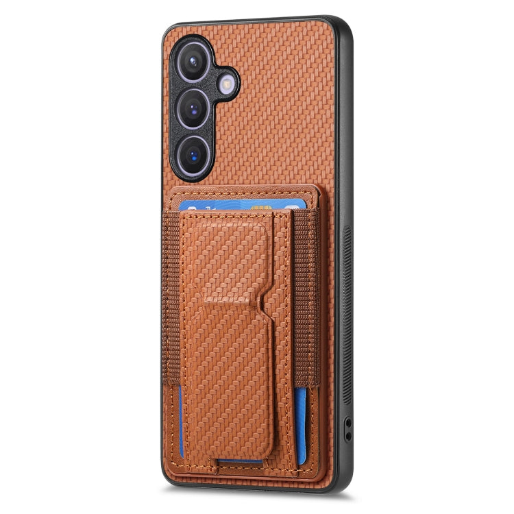 For Samsung Galaxy S23 5G Carbon Fiber Fold Stand Elastic Card Bag Phone Case