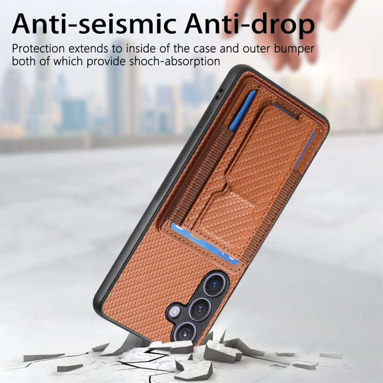For Samsung Galaxy S23 5G Carbon Fiber Fold Stand Elastic Card Bag Phone Case