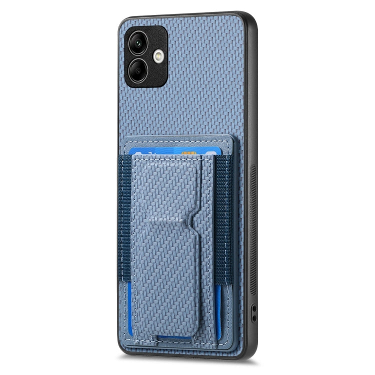 For Samsung Galaxy A04 4G Carbon Fiber Fold Stand Elastic Card Bag Phone Case