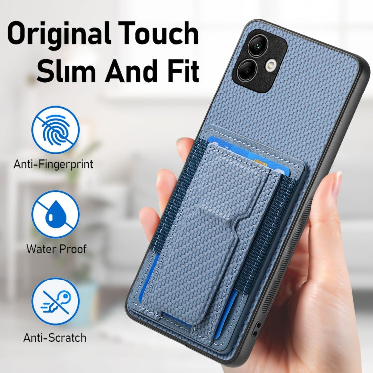 For Samsung Galaxy A04 4G Carbon Fiber Fold Stand Elastic Card Bag Phone Case