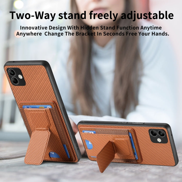 For Samsung Galaxy A04 4G Carbon Fiber Fold Stand Elastic Card Bag Phone Case