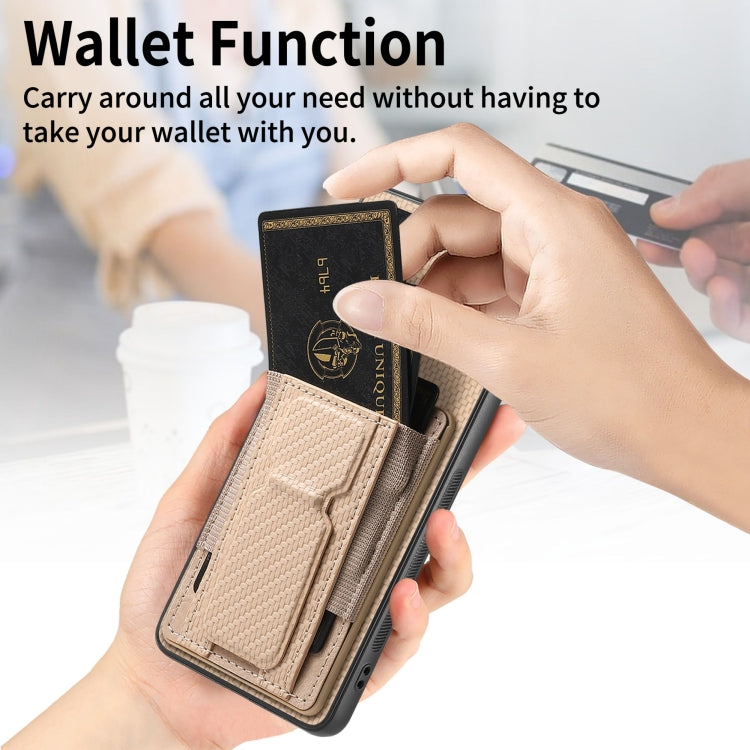 For Samsung Galaxy A04 4G Carbon Fiber Fold Stand Elastic Card Bag Phone Case