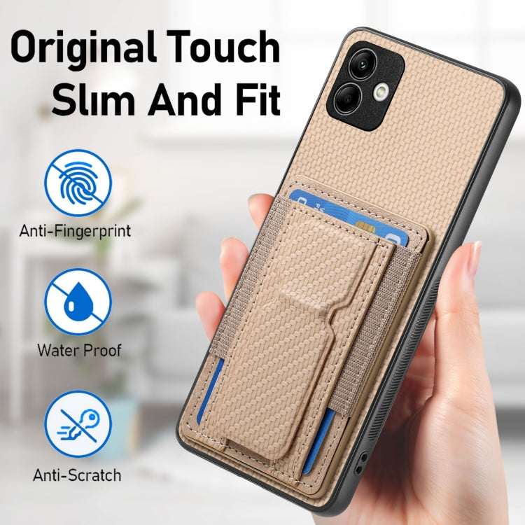 For Samsung Galaxy A04 4G Carbon Fiber Fold Stand Elastic Card Bag Phone Case