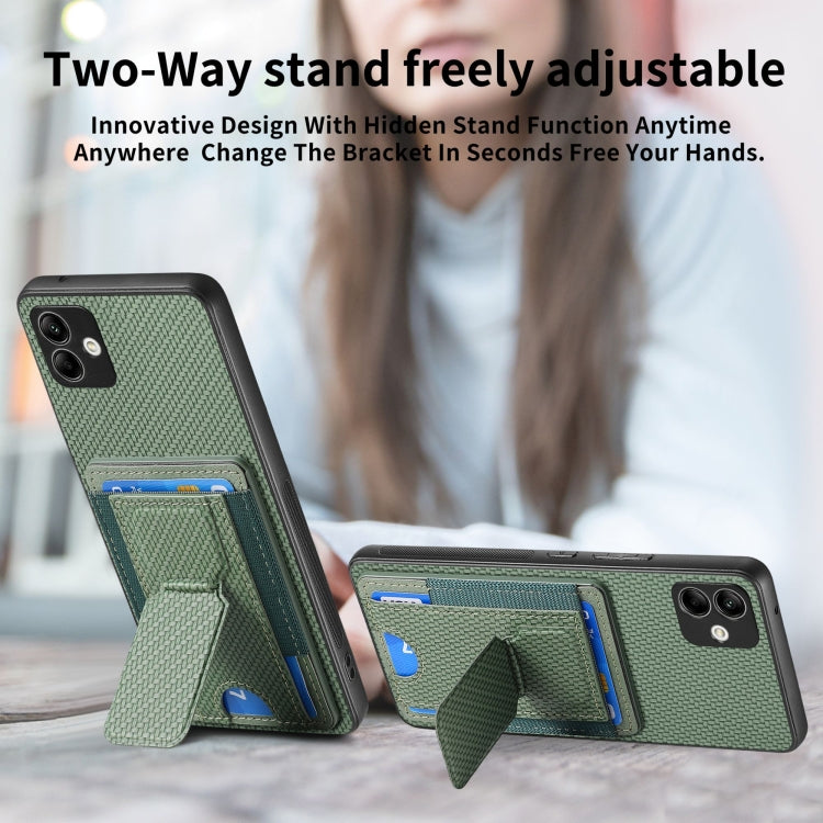For Samsung Galaxy A04 4G Carbon Fiber Fold Stand Elastic Card Bag Phone Case
