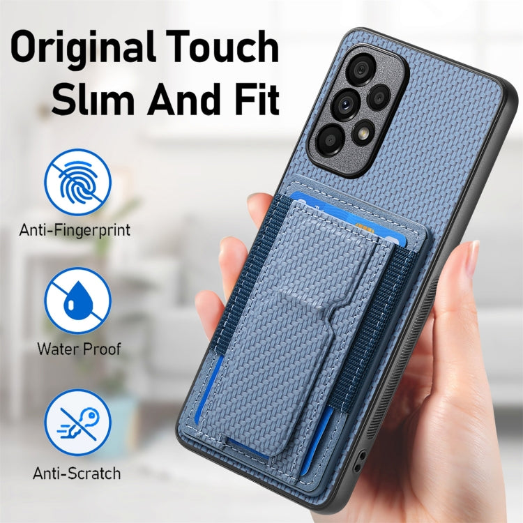For Samsung Galaxy A73 5G Carbon Fiber Fold Stand Elastic Card Bag Phone Case