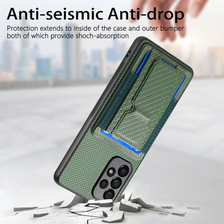 For Samsung Galaxy A73 5G Carbon Fiber Fold Stand Elastic Card Bag Phone Case