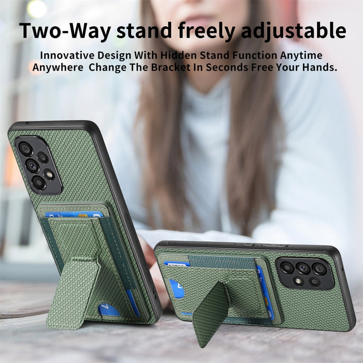 For Samsung Galaxy A73 5G Carbon Fiber Fold Stand Elastic Card Bag Phone Case