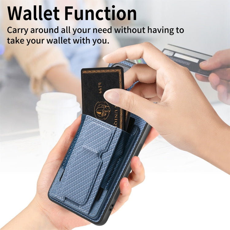 For Samsung Galaxy A33 5G Carbon Fiber Fold Stand Elastic Card Bag Phone Case