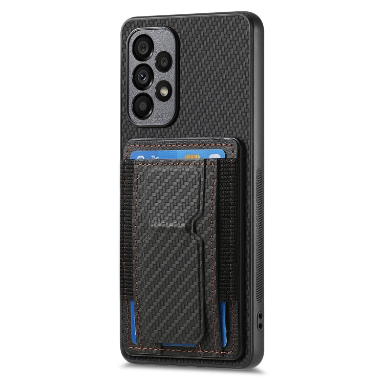 For Samsung Galaxy A33 5G Carbon Fiber Fold Stand Elastic Card Bag Phone Case
