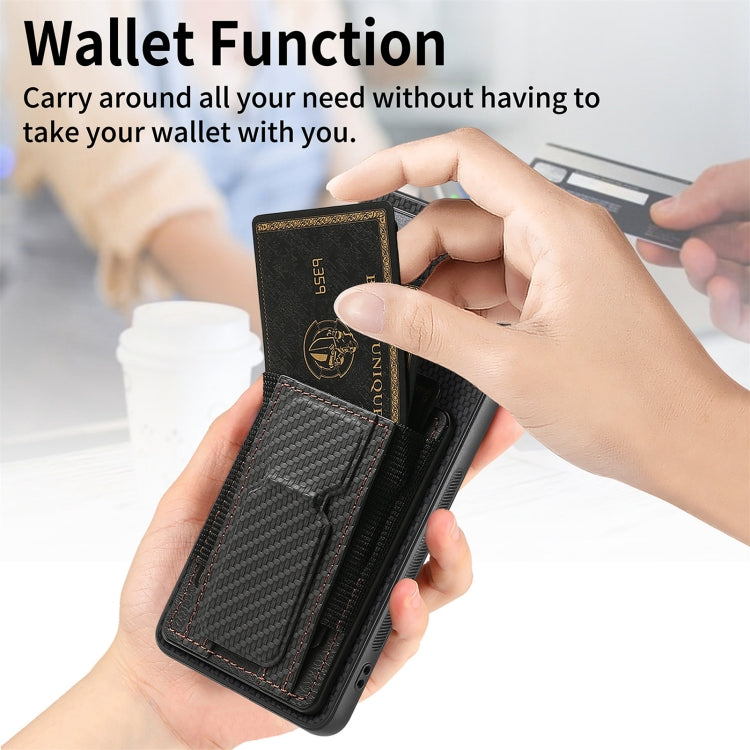 For Samsung Galaxy A33 5G Carbon Fiber Fold Stand Elastic Card Bag Phone Case