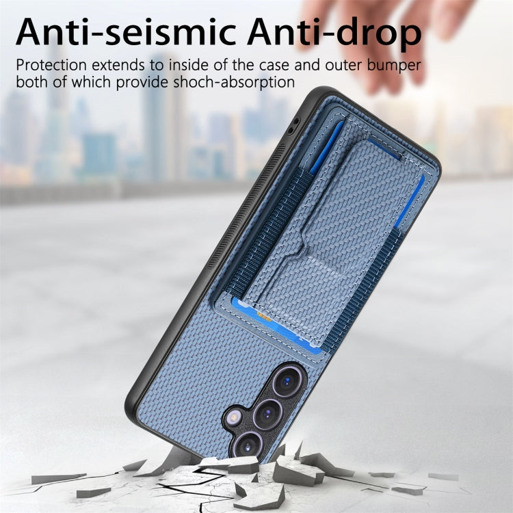 For Samsung Galaxy S22 5G Carbon Fiber Fold Stand Elastic Card Bag Phone Case