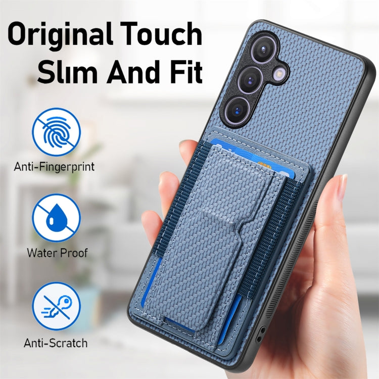 For Samsung Galaxy S22 5G Carbon Fiber Fold Stand Elastic Card Bag Phone Case