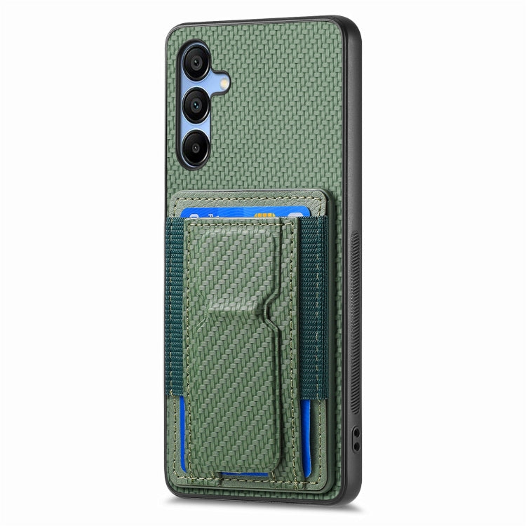 For Samsung Galaxy A13 5G Carbon Fiber Fold Stand Elastic Card Bag Phone Case