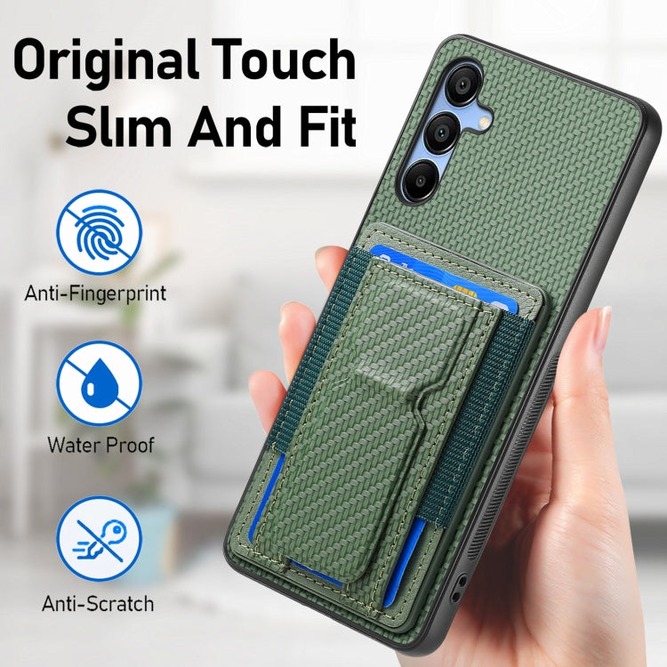 For Samsung Galaxy A13 5G Carbon Fiber Fold Stand Elastic Card Bag Phone Case
