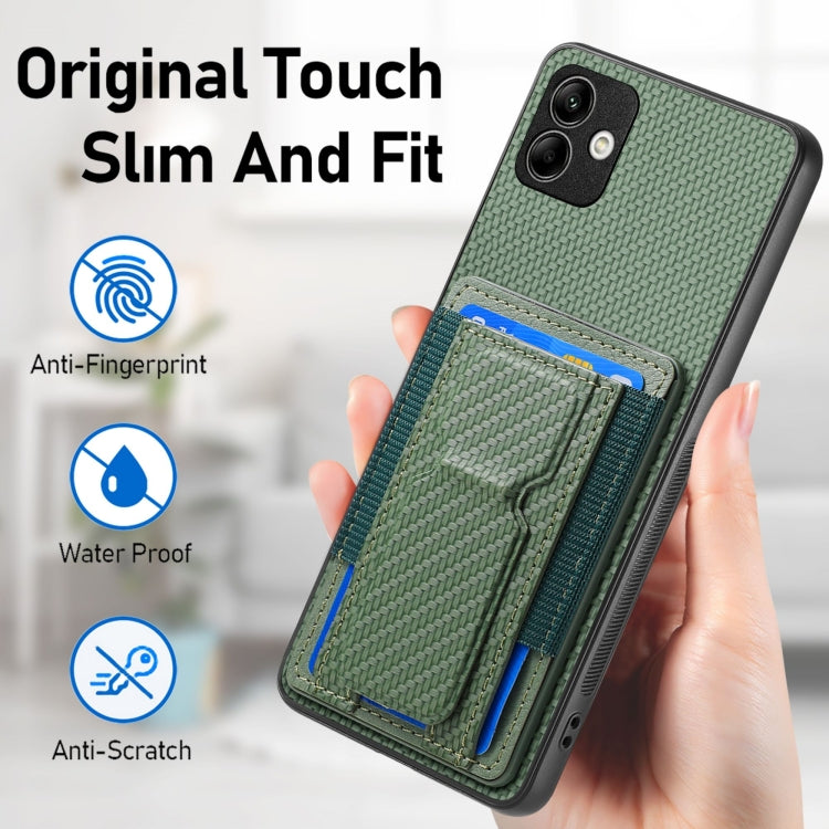 For Samsung Galaxy A22 4G Carbon Fiber Fold Stand Elastic Card Bag Phone Case