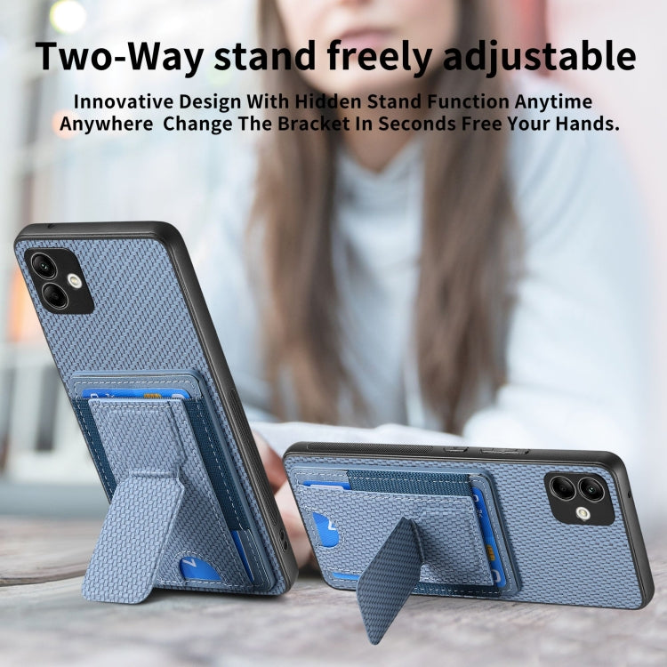 For Samsung Galaxy A22 5G Carbon Fiber Fold Stand Elastic Card Bag Phone Case