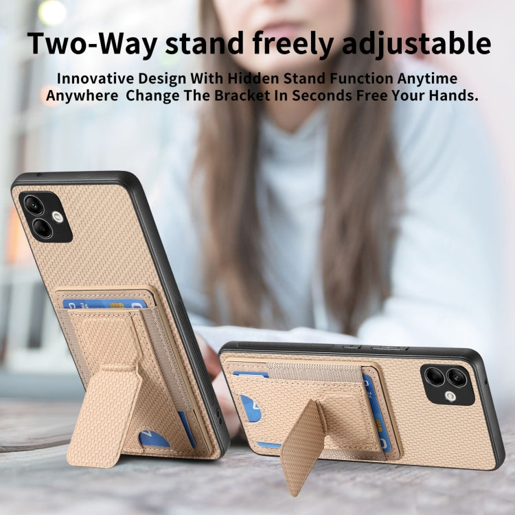 For Samsung Galaxy A22 5G Carbon Fiber Fold Stand Elastic Card Bag Phone Case